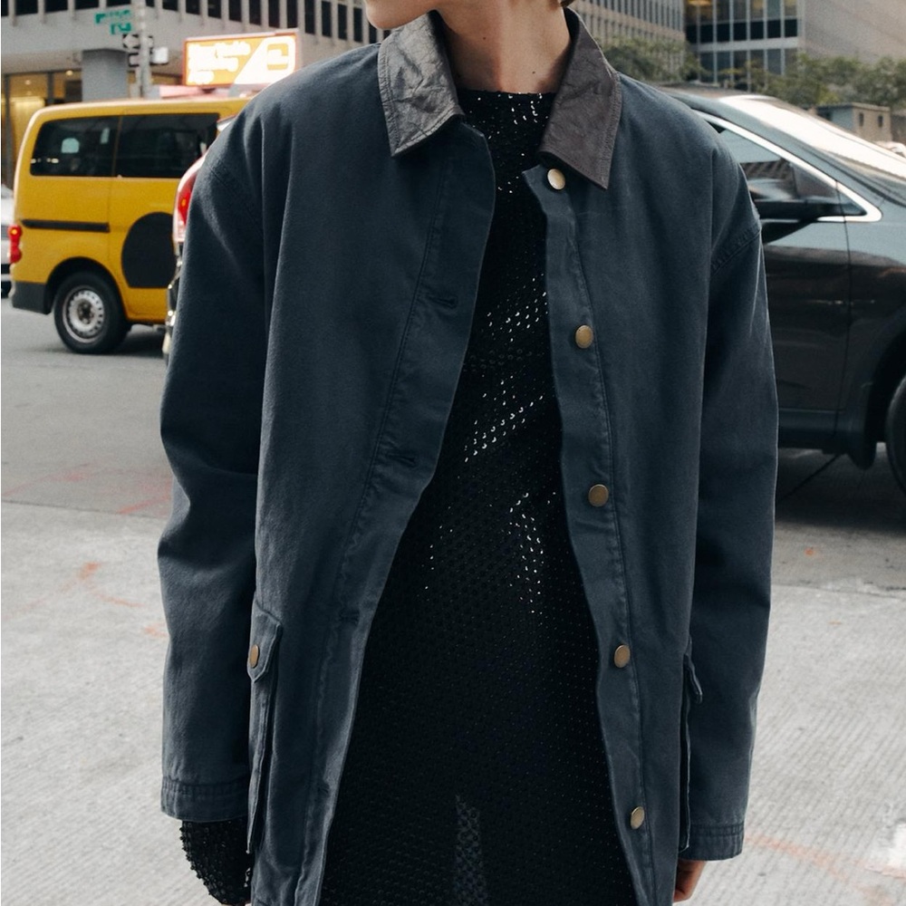 Zara Navy & Faux Leather Neck Jacket
